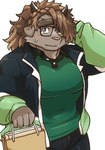 anthro brown_body brown_fur brown_hair clothed clothing fur hair horn male simple_background solo white_background aokumaneko1 lifewonders tokyo_afterschool_summoners catoblepas_(tas) 2021 digital_media_(artwork) low_res