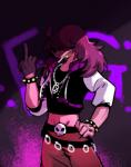 anthro clothed clothing female gesture hair hand_gesture middle_finger simple_background solo chokaso deltarune undertale_(series) susie_(deltarune) mammal reptile scalie 2019 digital_media_(artwork) hi_res