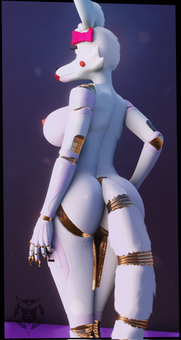 anthro areola big_breasts big_butt black_border black_eyelids border breasts butt claws eyelashes female fur golden_claws hair hand_on_hip head_bow machine nipples outside_border pink_breasts rear_view red_areola red_nipples solo standing tail thick_thighs white_body white_fur white_hair wide_hips vladoknoaz113 disembowell_(modeler) psychojohn2_(modeler) five_nights_at_freddy's five_nights_at_freddy's_2 scottgames mangle_(fnaf) animatronic canid canine fox mammal robot robot_anthro 2025 3d_(artwork) digital_media_(artwork) hi_res watermark