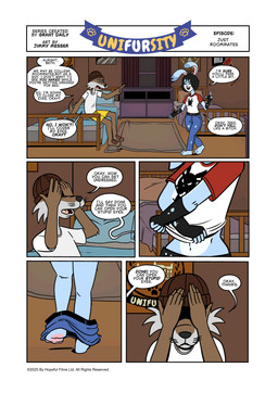 alternative_fashion anthro beanie bed boxer_briefs cigarette clothing college college_dorm dialogue dorky eyes_closed female furniture half_naked hat headgear headwear humor male male/female poster profanity punk roommate school text underwear undressing james_messer rancid_(band) unifursity_(series) beth_rabbit_(unifursity) toby_g._coy_(unifursity) canid canine canis coyote lagomorph leporid mammal rabbit absurd_res comic english_text hi_res