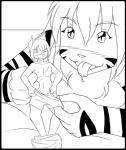 anthro breasts chest_tuft clothing conditional_dnp duo felid female flora_(twokinds) fur hair human keidran larger_female long_hair male mammal micro monochrome nude open_mouth pantherine simple_background size_difference sketch smaller_male tiger tom_fischbach tongue tongue_out trace_legacy tuft twokinds