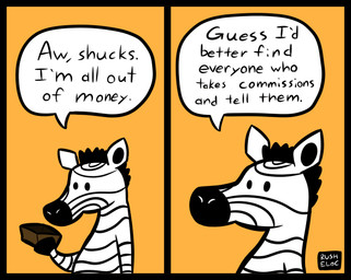 ambiguous_gender anthro black_border border commentary dialogue humor orange_background simple_background simple_eyes simple_nose solo speech_bubble stripes text wallet whiny white_body yellow_background rusheloc equid equine mammal zebra 2014 comic digital_media_(artwork) english_text shaded simple_shading