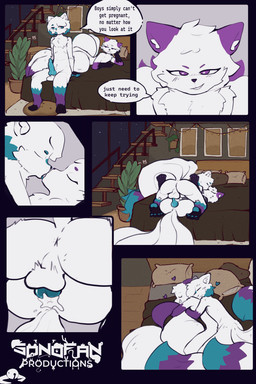 anal anal_penetration anthro anus bed bodily_fluids butt cuddling cum cum_in_ass cum_inside detailed_background dialogue duo ejaculation fluffy fluffy_tail from_front_position fur furniture genital_fluids genitals gloves_(marking) hug knot knot_fucking knotted_penis knotting leg_markings male male/male markings mating_press multi_tail nude orgasm pawpads paws penetration penis purple_eyes sex socks_(marking) speech_bubble tail tail_hug sonofan rook_(rookarino4277) canid canine fox mammal animated animated_comic comic hi_res multiple_scenes short_playtime watermark