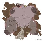 2017 4_toes ahegao anthro areola belly big_belly big_breasts big_butt blush bodily_fluids breasts brown_hair butt common_hippopotamus cum ejaculation feet female genital_fluids genitals gillpanda grey_body grey_skin growth hair hi_res hippopotamid huge_breasts huge_butt looking_pleasured lying mammal messy mud nipples nude obese obese_anthro obese_female open_mouth orgasm overweight overweight_anthro overweight_female pussy pussy_ejaculation smile solo teeth thick_thighs toes vaginal_fluids varky wide_hips