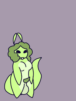 antennae_(anatomy) balls big_balls big_balls_small_penis disproportionate_genitalia genitals green_body green_hair gynomorph hair intersex penis poofy_hair saggy_balls shortstack small_penis tail thick_tail thick_thighs three-quarter_view coolcoolcoolcoolcool alien alien_humanoid humanoid 3:4 hi_res female_(lore)