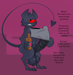 1_eye anthro balls big_penis clothing dialogue fur genitals horn male penis simple_background solo spade_tail tail text tongue vein veiny_penis nylonhellhole krylon_(nylonhellhole) demon imp hi_res