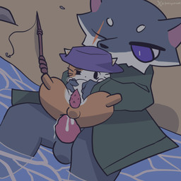 anal anal_penetration anthro balls beach blue_body blue_fur bodily_fluids clothing cum cum_inside duo erection feral fishing_rod fur genital_fluids genitals hat hat_only headgear headgear_only headwear headwear_only male male/male male_penetrated male_penetrating male_penetrating_male mostly_nude nude orange_body orange_fur penetration penis sand sex water godforgiveme4 douglas_(fischer's_fishing_journey) fischer_(fischer's_fishing_journey) canid canine canis domestic_cat felid feline felis mammal wolf 1:1 digital_media_(artwork) hi_res