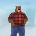 anthro black_nose bottomwear brown_body clothing humanoid_hands kemono male overweight overweight_male pants shirt solo topwear uiojk password_(visual_novel) dean_(password) bear brown_bear mammal ursine 1:1 2022 digital_media_(artwork) hi_res