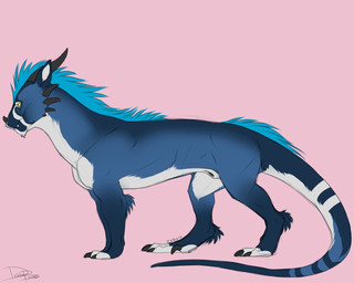 animal_genitalia blue_body blue_fur claws fangs feral fur genitals horn male male_feral mane markings sheath simple_background snout solo tail teeth xenoforge allanor_(carenath) felkin 5:4