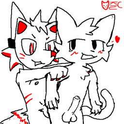 anal anal_penetration anthro balls blush claws duo erection foreskin genitals heart_symbol highlights_(coloring) humanoid_genitalia humanoid_penis male male/male mask partially_retracted_foreskin penetration penis red_claws red_eyes red_highlights simple_background toony white_background kyu_kitsune boy_kisser_(meme) silly_cat_(mauzymice) domestic_cat felid feline felis mammal unknown_species 1:1 2d_animation absurd_res aliasing animated digital_media_(artwork) hi_res line_art loop meme watermark