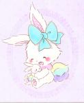 blush bow_(feature) bow_accessory chibi ear_bow eyes_closed female fur happy hug kemono long_ears pawpads plushie sitting smile solo white_body white_fur t.p. sanrio wish_me_mell mell lagomorph leporid mammal rabbit 2014