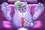 absurd_res animatronic anthro blush breasts canid canine canis chest_tuft clothing colored_nails eyelashes eyeshadow facial_markings feet female five_nights_at_freddy's five_nights_at_freddy's:_security_breach genitals green_highlights green_nails hair head_markings hi_res highlights_(coloring) lazier_boi legwear lipstick lying machine makeup mammal markings mostly_nude nails narrowed_eyes navel navel_piercing on_back pattern_clothing pattern_legwear piercing purple_body purple_clothing purple_eyeshadow purple_legwear purple_lipstick pussy robot roxanne_wolf_(fnaf) scottgames small_breasts solo spread_pussy spreading steel_wool_studios striped_clothing striped_legwear stripes thick_thighs tuft white_body white_hair wide_hips wolf yellow_eyes