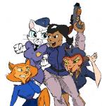 anthro female group gun handgun parody pistol police ranged_weapon weapon genosaurer smekbo capcom disney hanna-barbera king_of_fighters metro-goldwyn-mayer patrol_03 snk street_fighter swat_kats tom_and_jerry treasure_planet captain_amelia felina_feral katy_o'kitty pamela_bondani domestic_cat felid feline felis mammal black_and_white crossover monochrome