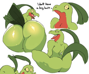 ambiguous_gender anthro big_butt bubble_butt butt green_body huge_butt leaf leaf_hair leaf_tail plant plant_hair pseudo_hair red_body solo tail crimenes nintendo pokemon generation_3_pokemon grovyle pokemon_(species) better_version_at_paywall