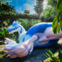 ambiguous_feral ambiguous_gender animal_genitalia anus bodily_fluids butt claws detailed_background detailed_scales feral forest genitals jungle looking_at_viewer looking_back lying nature nude open_mouth outside paws plant presenting presenting_anus presenting_hindquarters pseudo_hair relaxing saliva scale_hair scales smile smiling_at_viewer solo tail teeth tree y_anus raytross jinnoaka_(modeler) dinosaur prehistoric_species reptile saurischian scalie theropod tyrannosaurid tyrannosauroid tyrannosaurus tyrannosaurus_rex 1:1 2026 3d_(artwork) blender_(artwork) blender_cycles_(artwork) detailed digital_media_(artwork) hi_res watermark