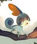 ambiguous_gender blue_body blue_eyes feral looking_back open_mouth plant solo tree salanchu nintendo pokemon amphibian generation_8_pokemon pokemon_(species) sobble 2020 digital_media_(artwork) digital_painting_(artwork)