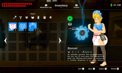 armor bib blonde_hair blue_eyes blush bottle confusion container controls diaper gameplay_mechanics hair heart_symbol inventory looking_at_hand male not_furry pacifier pattern_diaper pointy_ears power-up ranged_weapon rattle rupee sheikah_slate shield slingshot solo stamina_bar star stats stats_screen tablet_computer text text_box unconvincing_armor upgrade weapon mephy44 nintendo the_legend_of_zelda link hylian absurd_res english_text hi_res