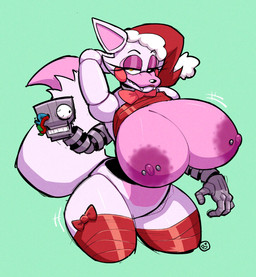 anthro areola barbell_piercing bedroom_eyes big_breasts black_nose black_sclera blotchy_areola bow_tie breasts cheek_tuft christmas_clothing christmas_headwear clothing dipstick_tail exposed_endoskeleton eyelashes facial_tuft fangs female fluffy fluffy_tail fur glistening_eyelids grey_body half-closed_eyes hat head_tuft headgear headwear heterochromia holidays huge_breasts long_eyelashes looking_at_viewer machine markings mostly_nude motion_lines multicolored_body multicolored_fur narrowed_eyes nipple_barbell nipple_dip nipple_piercing nipples piercing pink_body pink_fur pink_tail purple_areola purple_nipples red_bow_tie ribbons rosy_cheeks santa_hat seductive solo tail tail_markings teeth thick_thighs tuft two_tone_body two_tone_fur two_tone_tail white_body white_eyes white_fur white_tail wide_hips yellow_eyes miobadders christmas five_nights_at_freddy's five_nights_at_freddy's_2 scottgames mangle_(fnaf) animatronic canid canine fox mammal robot 2025 digital_drawing_(artwork) digital_media_(artwork) hi_res