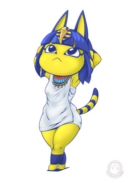anthro bangs blue_ears blue_eyes blue_hair blue_markings clothing dress egyptian female hair hands_behind_head makeup markings short_hair solo stands striped_markings striped_tail stripes tail tail_markings thick_thighs walking yellow_body yellow_inner_ear yellow_skin mysticalpha animal_crossing nintendo ankha_(animal_crossing) domestic_cat felid feline felis mammal 2023 digital_media_(artwork) hi_res