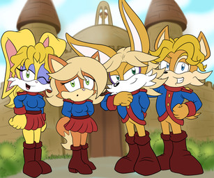 anthro biped black_nose blue_clothing blue_eyes blue_shirt blue_topwear boots bottomwear breasts brown_body brown_boots brown_clothing brown_footwear brown_fur cheek_tuft closed_smile clothed clothing facial_tuft female floppy_ears footwear front_view fur green_eyes grin group hair hands_behind_back looking_at_viewer lop_ears male medium_breasts mouth_closed one_eye_closed open_mouth open_smile orange_body orange_fur orange_hair pink_nose red_bottomwear red_clothing red_skirt shirt shoes short_hair skirt small_breasts smile standing tan_hair topwear tuft wink winking_at_viewer yellow_body yellow_fur shadowwalk archie_comics sega sonic_the_hedgehog_(archie) sonic_the_hedgehog_(comics) sonic_the_hedgehog_(series) belle_d'coolette jacques_d'coolette canid canine canis coyote lagomorph leporid mammal rabbit 2026 6:5 hi_res brother_(lore) brother_and_sister_(lore) brothers_(lore) sibling_(lore) sister_(lore)