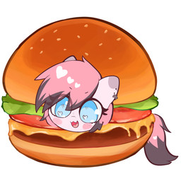 :3 ambiguous_form ambiguous_gender blue_eyes blush blush_stickers blushlines burger character_prepared_as_food cheese dairy_products ear_piercing eyelashes food fruit fur hair heart_catchlight lettuce open_mouth piercing pink_body pink_fur pink_hair pink_tail plant simple_background smile solo tail tomato tongue vegetable white_background young young_ambiguous cheddart hasbro my_little_pony cheddy_(cheddart) equid equine mammal 1:1 absurd_res digital_media_(artwork) hi_res