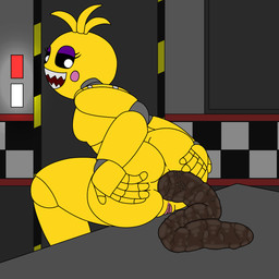 anthro anus black_sclera butt feces feces_in_ass female genitals machine nude pooping presenting presenting_anus solo spread_butt spreading vulva white_eyes yellow_body lemonmelon five_nights_at_freddy's five_nights_at_freddy's_2 scottgames chica_(fnaf) toy_chica_(fnaf) animatronic avian bird chicken galliform phasianid robot robot_anthro 1:1 hi_res