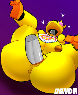 anthro anus beakless big_breasts big_butt bodily_fluids breasts butt disembodied_penis drooling duo feet female genitals heart_symbol inverted_nipples machine male male/female metallic_body nipples non-mammal_nipples orange_feet penis robotic saliva simple_background vulva yellow_body gonda five_nights_at_freddy's five_nights_at_freddy's_2 scottgames anon toy_chica_(fnaf) animatronic avian bird chicken galliform phasianid robot 2022 absurd_res digital_media_(artwork) hi_res