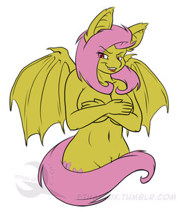 anthro anthrofied bat_wings big_breasts breasts covering covering_self fangs female hair lipstick makeup membrane_(anatomy) membranous_wings navel nude pink_hair red_eyes red_lipstick simple_background solo teeth wings ethanqix friendship_is_magic hasbro my_little_pony flutterbat_(mlp) fluttershy_(mlp) bat_pony equid hybrid mammal vampire 2014