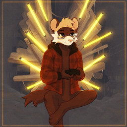 anthro border bottomless brown_body brown_fur checkered checkered_clothing checkered_topwear cheek_tuft clothed clothing controller detailed_background eyewear facial_tuft fluffy fluffy_body fluffy_tail fur furry_tail game_controller glasses hoodie hoodie_only looking_away male pattern_clothing pattern_topwear pink_nose sitting solo tail tan_body tan_fur topwear topwear_only tuft shak3it0ff fenrir_the_ferret domestic_ferret mammal mustelid musteline true_musteline weasel 1:1 2025 digital_drawing_(artwork) digital_media_(artwork)