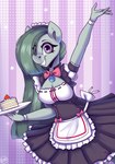 anthro anthrofied bell black_eyeliner bow_tie cake clothing dessert eyeliner female food maid_apron maid_headdress maid_uniform makeup plate purple_eyes smile uniform shadowreindeer friendship_is_magic hasbro my_little_pony marble_pie_(mlp) earth_pony equid equine horse mammal pony absurd_res hi_res