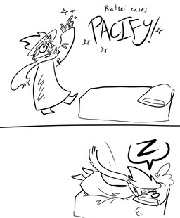 bed clothing eyewear fur furniture glasses hat headgear headwear humor magic male robe scarf simple_background sleeping solo sound_effects text vowelless vowelless_sound_effect white_background witch_hat zzz the_weaver deltarune undertale_(series) ralsei bovid caprine darkner goat mammal 2018 comic digital_drawing_(artwork) digital_media_(artwork) monochrome