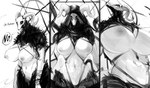 anthro big_breasts black_body black_fur bone breasts female fur genitals harness hood horn huge_breasts nipples nude occult_symbol pentagram pentagram_harness pussy skull skull_head solo symbol 3gs baphomet_(deity) bovid caprine caprine_demon deity demon goat_demon mammal absurd_res black_and_white hi_res monochrome