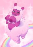 big_breasts breasts female fur heart_symbol holding_breast nipples pink_body pink_fur solo hissmiss centaurworld netflix wammawink camelid llama mammal taur hi_res signature