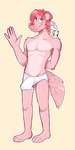 anthro barefoot border briefs briefs_only bulge clothed clothing erection erection_in_briefs erection_in_underwear erection_under_clothing feathers feet fur gesture hair hand_behind_back humanoid_penis_outline male navel nipples pink_body pink_eyes pink_fur pink_hair pink_nose simple_background smile solo teeth_showing tenting tighty_whities topless underwear underwear_only waving waving_at_viewer white_border white_briefs white_clothing white_underwear yellow_background syforg hyena mammal hi_res