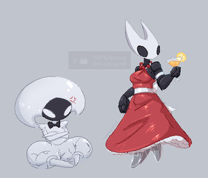 2_horns ambiguous_gender angry beverage biped black_body black_eyes bow_tie clothed clothing cross-popping_vein crossed_arms crossed_legs dress duo empty_eyes female fingers grey_background holding_beverage holding_object horn on_ground red_clothing red_dress simple_background sitting standing white_body white_eyes tubawalrus hollow_knight:_silksong hollow_knight_(franchise) team_cherry hornet_(hollow_knight) lace_(hollow_knight:_silksong) arthropod 2025 female_(lore)