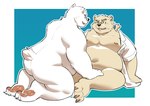 anthro belly butt clothed clothing duo kemono male male/male moobs navel nipples open_clothing open_shirt open_topwear overweight overweight_male shirt sitting topwear white_body pandarita lifewonders tokyo_afterschool_summoners leib_(tas) bear mammal polar_bear ursine 2022 absurd_res hi_res