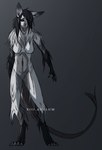 anthro arm_tuft black_hair breasts claws digitigrade female fur fur_markings hair long_hair long_tail markings medium_breasts ponytail shoulder_tuft solo tail tattoo tuft white_body white_fur dontjudgemeimlonely lou_(dontjudgemeimlonely chimera absurd_res hi_res