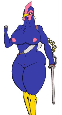 anthro backpack backpack_only beak beak_closed big_breasts big_butt blue_body breasts butt cellphone chest_tuft clitoris ear_piercing ear_ring electronics female genitals green_eyes holding_cellphone holding_object holding_phone holding_weapon huge_breasts looking_at_cellphone looking_at_object looking_at_phone mouth_closed navel nipples non-mammal_breasts non-mammal_navel non-mammal_nipples non-mammal_vulva phone piercing ring_piercing smile solo standing thick_thighs tuft vulva weapon wide_hips yellow_beak yellow_legs jessica_gregory rooster_fighter elizabeth_(rooster_fighter) avian bird chicken galliform phasianid