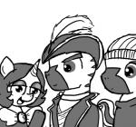 adetokunbo_(colt_quest) clothing equid equine fan_character feathers female feral ficficponyfic group hasbro hat headgear headwear horn joyride_(colt_quest) male mammal monochrome my_little_pony mythological_creature mythological_equine mythology ribbons simple_background unicorn white_background zebra