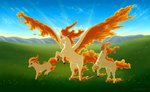 cloud female feral field fire flaming_hair flaming_mane flaming_tail flaming_wings fur group horn male mountain on_hind_legs outside plains prancing pseudo_hair pseudo_mane spread_wings tail tan_body tan_fur trio unusual_anatomy unusual_wings wings spudfuzz fakemon mythology nintendo pokemon radiance equid equine generation_1_pokemon mammal mythological_creature mythological_equine pegasus pokemon_(species) ponyta rapidash 2015 absurd_res hi_res