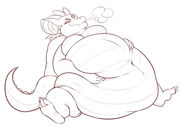 anthro belly big_belly big_breasts breasts breath featureless_breasts female holding_belly inflation morbidly_obese multi_arm multi_eye multi_limb navel obese overweight overweight_female scales sitting solo tail thick_tail ventral_scales fake_anna mythology dragon mythological_creature mythological_scalie scalie brown_and_white digital_drawing_(artwork) digital_media_(artwork) hi_res line_art monochrome