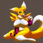 1:1 anthro bandai_namco big_breasts breasts candy canid canine dessert digimon digimon_(species) female food food_fetish gf hi_res holding_candy holding_food holding_lollipop holding_object lollipop mammal renamon solo suggestive suggestive_food