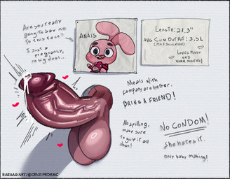 anthro balls big_balls big_penis black_eyebrows black_eyes blush bodily_fluids buckteeth dripping erection eyebrows female foreskin fur genital_fluids genitals glans glory_hole graffiti graffiti_on_wall gynomorph heart_symbol huge_penis humanoid_genitalia humanoid_penis intersex loli long_ears open_mouth open_smile penis photo pink_body pink_ears pink_fur plushie precum precum_drip retracted_foreskin small_but_hung smile teeth text thick_eyebrows thick_penis vein veiny_penis young young_anthro young_but_hung young_gynomorph young_intersex centipedemc cartoon_network the_amazing_world_of_gumball anais_watterson daisy_the_donkey lagomorph leporid mammal rabbit english_text