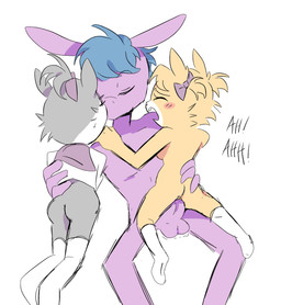 anthro cowgirl_position eyes_closed female female_on_top from_front_position group kissing male male/female on_bottom on_top sex trio foontanu aggretsuko sanrio hidarin_(aggretsuko) migi_(aggretsuko) tadano_(aggretsuko) asinus caviid donkey equid equine guinea_pig mammal rodent hi_res