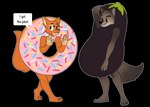 anthro clothing costume dessert donut_costume doughnut duo eggplant eggplant_costume eyebrow_piercing facial_piercing female food food_costume fruit male male/female pastry piercing plant tail deathly_forest dreamworks the_bad_guys diane_foxington mr._wolf_(the_bad_guys) canid canine canis fox mammal wolf alpha_channel comment_chain hi_res