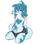 anthro blue_body blue_eyes blue_fur blush clothed clothing clothing_lift dolphin_shorts femboy fur genitals gradient_penis male penis shirt shirt_lift smug solo topwear couldbecheese rexie_(couldbecheese) hi_res