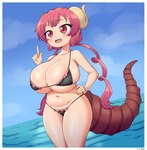 absurd_res animal_humanoid big_breasts bikini border breasts cleavage clothed clothing curvy_figure dragon dragon_humanoid female hand_on_hip hi_res huge_breasts humanoid ilulu miss_kobayashi's_dragon_maid mythological_creature mythological_scalie mythology scalie simmsyboy solo standing swimwear tail thick_thighs voluptuous water white_border wide_hips