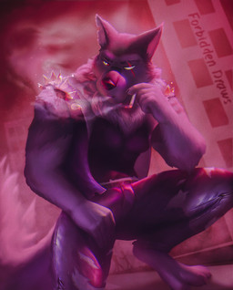 4_toes 5_fingers anthro barefoot black_nose blind_eye bottomwear cigarette claws clothed clothing crouching eye_scar facial_scar feet finger_claws fingers fur grey_body grey_fur hindpaw holding_cigarette holding_object humanoid_hands jacket leather leather_clothing leather_jacket leather_topwear male pants paws red_sclera scar shirt sleeveless_clothing smoke smoking solo text toe_claws toes topwear torn_bottomwear torn_clothing torn_pants white_eyes forbiddendraws hellaverse helluva_boss mythology vortex_(helluva_boss) canid canid_demon canine demon hellhound mammal mythological_canine mythological_creature 2022 artist_name digital_media_(artwork) hi_res signature