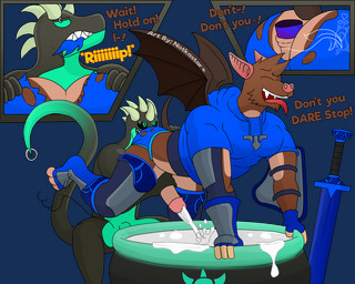 anal anthro armor bodily_fluids briefs cauldron clothing cum cum_collecting deep_rimming duo genital_fluids handjob handjob_while_rimming hoodie male male/male melee_weapon oral penile penis_milking reach_around rimming sex shield smile sword tail text tongue tongue_out topwear torn_clothing underwear underwear_sex weapon wings conditional_dnp notkastar mythology jack_dragon_(notkastar) bat dragon mammal mythological_creature mythological_scalie scalie 5:4 alpha_channel