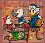 cart clothing eyewear female goggles grocery_store humor male prosthetic verdetempera disney ducktales ducktales_(2017) della_duck dewey_duck huey_duck louie_duck anatid anseriform avian bird duck